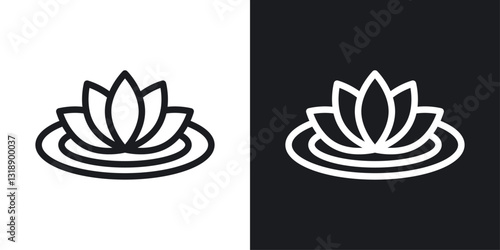 Water lily icons set in black and white stroke lines