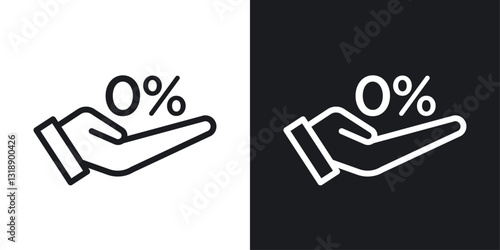 Zero percent icons set in black and white stroke lines