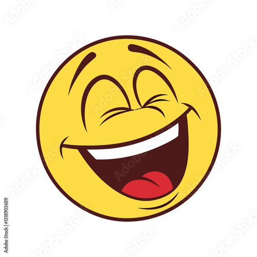 laughing emoji face on black background transparent png. classic yellow smiley with open mouth and joyful expression. cartoonish happy emoji with teeth and tongue.