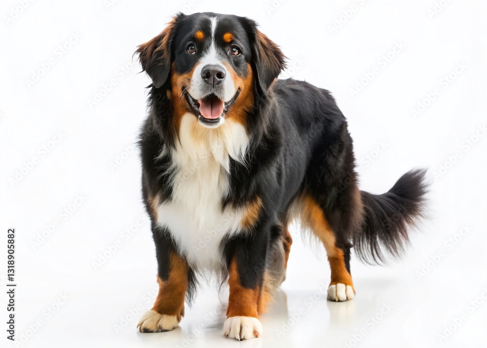 Bernese Mountain Dog Studio Portrait: Fluffy White Background Bernese Mountain Dog Studio Portrait: Fluffy White Background
