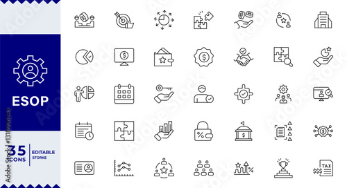 ESOP line icons set.Modern ESOP Icons - High-Quality Graphics for Finance, Corporate Plans,Includes Employee, Stock, Ownership, Plan,