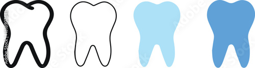 Tooth icon. Dental clinic logo. Human teeth vector illustration. Blue dentistry logotype. Oral hygiene concept. Dentist sign. Molar tooth enamel symbol. Simple tooth pictogram design.