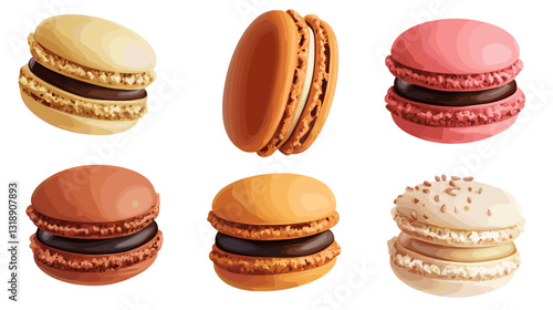 Vector set of french macaroon dessert macaron pastry illustration set isolated on white background