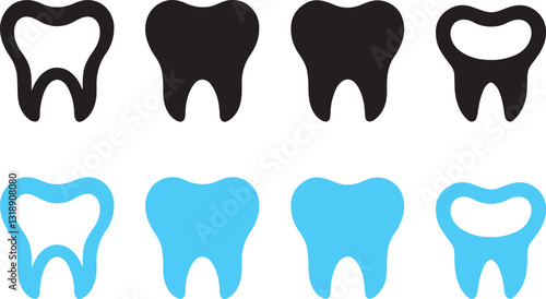 Tooth icon. Dental clinic logo. Human teeth vector illustration. Blue dentistry logotype. Oral hygiene concept. Dentist sign. Molar tooth enamel symbol. Simple tooth pictogram design.