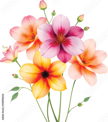 Water Colour beautiful flowers with white solid background 