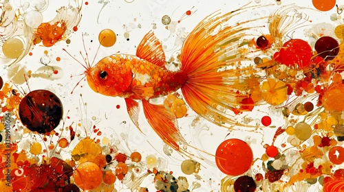 Orange Goldfish in Abstract Watercolor Splash