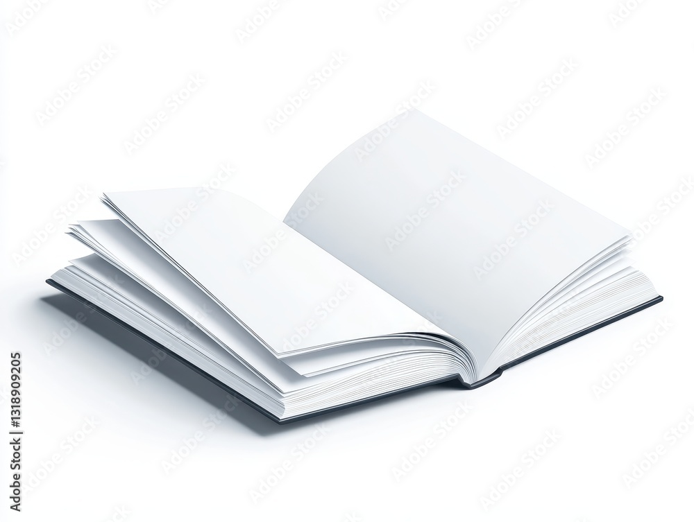 Open blank book with empty pages showcasing minimalistic design and shadows Open blank book with empty pages showcasing minimalistic design and shadows