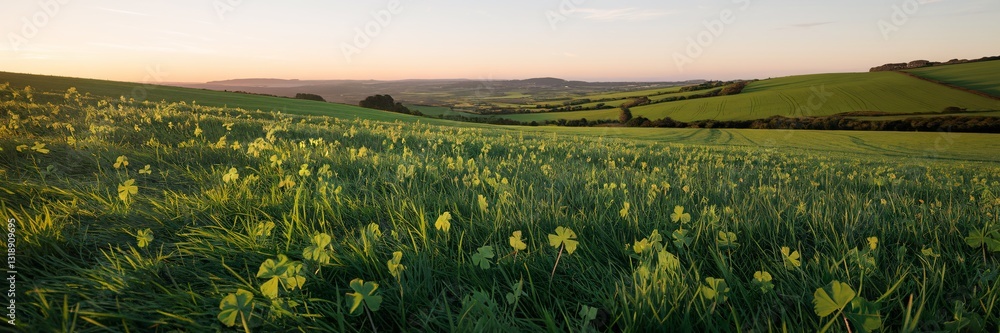 Fototapeta premium Sunrise over a rolling green field