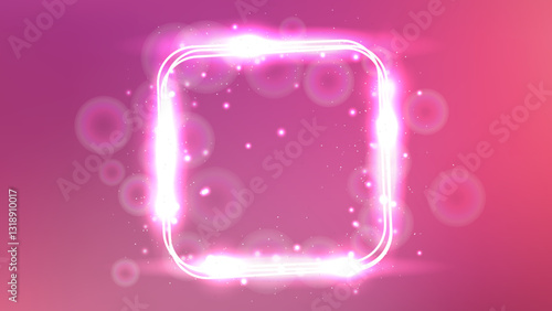 Neon rounded square frame with shining effects