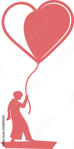 stylized love silhouette transparent png. minimalist heart balloon art. pink romantic gesture illustration.