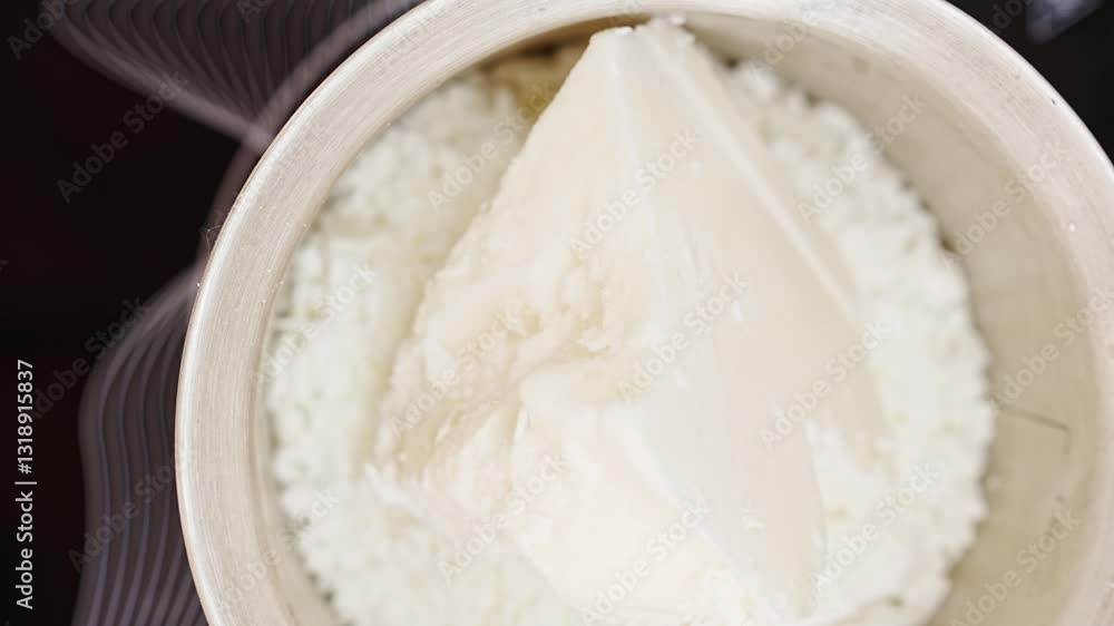 Dishes with natural soy wax are placed on an induction hob to melt. Production of natural aroma candles. hobby and small business.