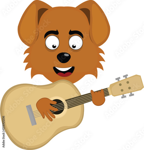 vector illustration emoji character face dog cartoon, playing musical instrument guitar