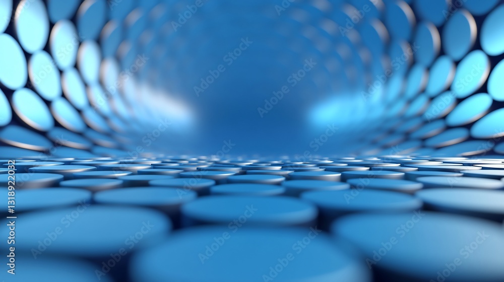 Fototapeta premium Blue circle abstract pattern tunnel perspective for futuristic backgrounds design