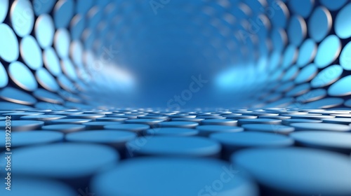 Fototapeta Naklejka Na Ścianę i Meble -  Blue circle abstract pattern tunnel perspective for futuristic backgrounds design