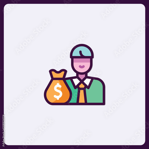 Financial Advisor Icon Presenting a Bag of Money with Confidence and Professionalism