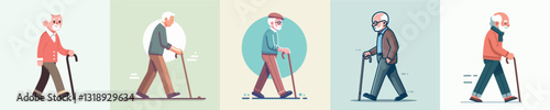Vector grandfather walking with a stick
