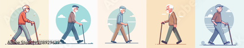 Vector grandfather walking with a stick