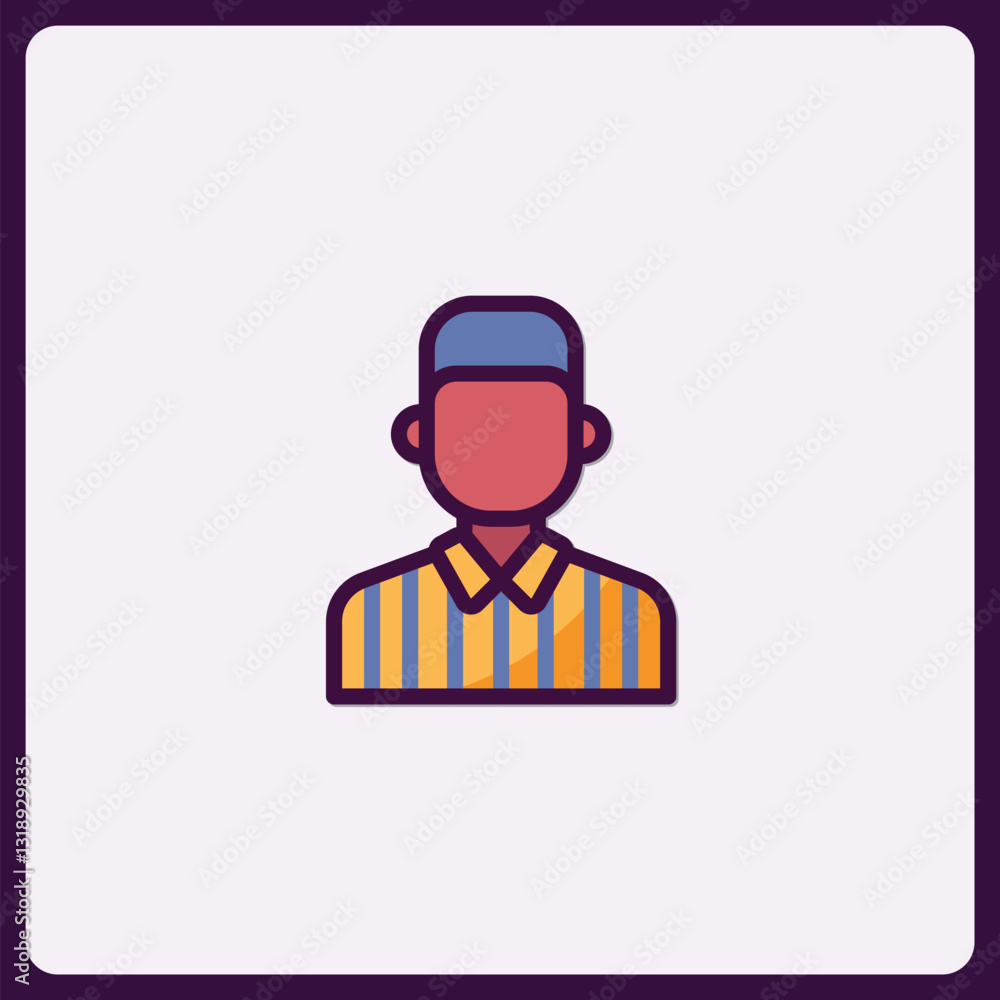 Stylized icon of a person wearing a striped shirt and head covering Stylized icon of a person wearing a striped shirt and head covering