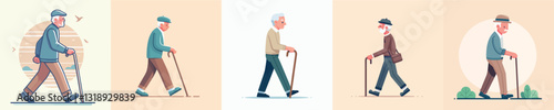 Vector grandfather walking with a stick