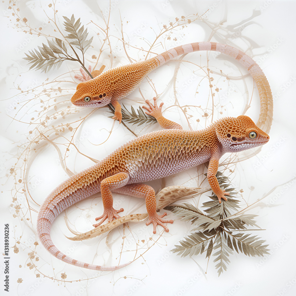 Naklejka premium Set of gecko on white background. Tropical asian geckos, True geckos.