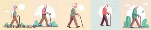 Vector grandfather walking with a stick
