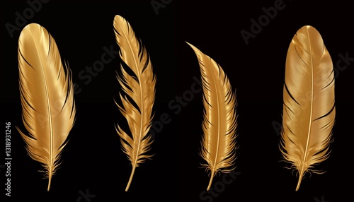 blue orange gold green purple pink brown silver feather isolated on white