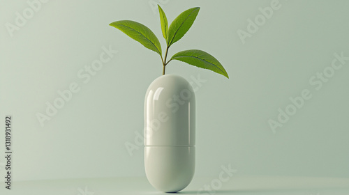 Wallpaper Mural Natural herbal supplement capsule with green leaves plant pill life health on transparent background Torontodigital.ca
