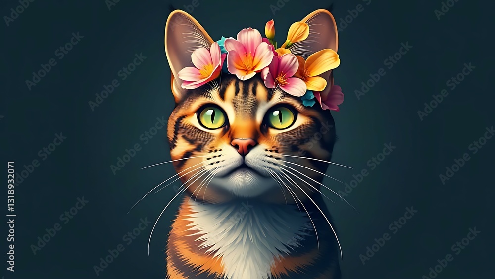 Fototapeta premium Cat with a flower crown