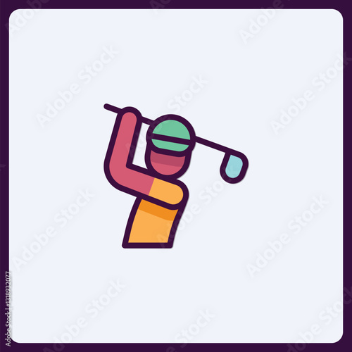 Vibrant golfer icon with club, minimalist sport illustration concept