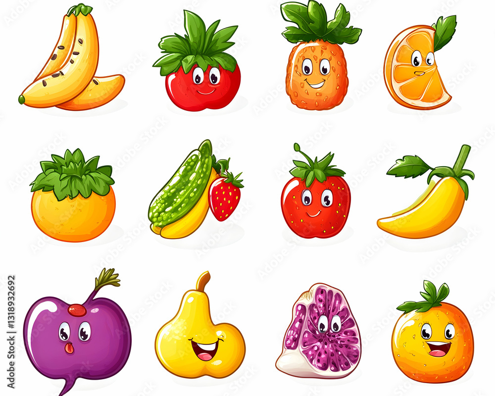 Cartoon fruits with faces Cartoon fruits with faces