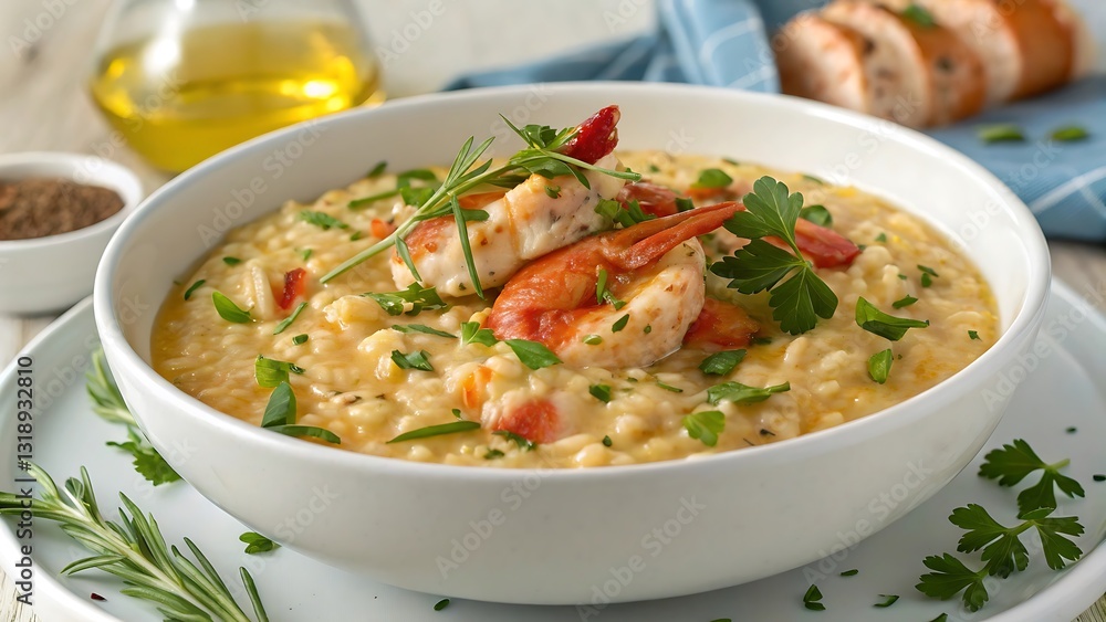 Creamy Lobster Risotto with Fresh Herbs and Succulent Lobster Pieces Creamy Lobster Risotto with Fresh Herbs and Succulent Lobster Pieces