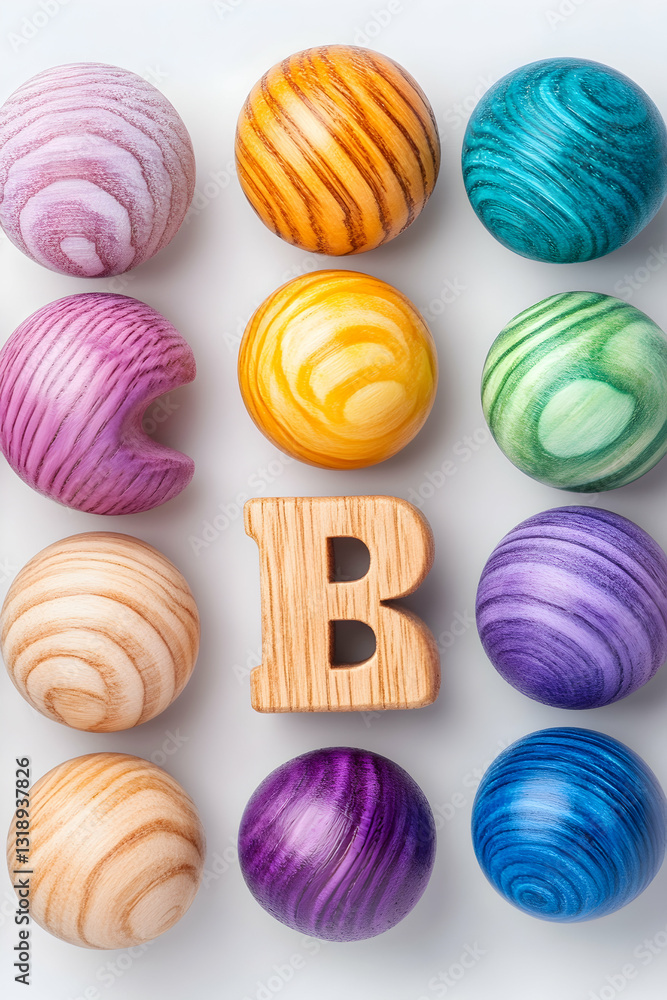Obraz premium Colorful wooden spheres and a letter B