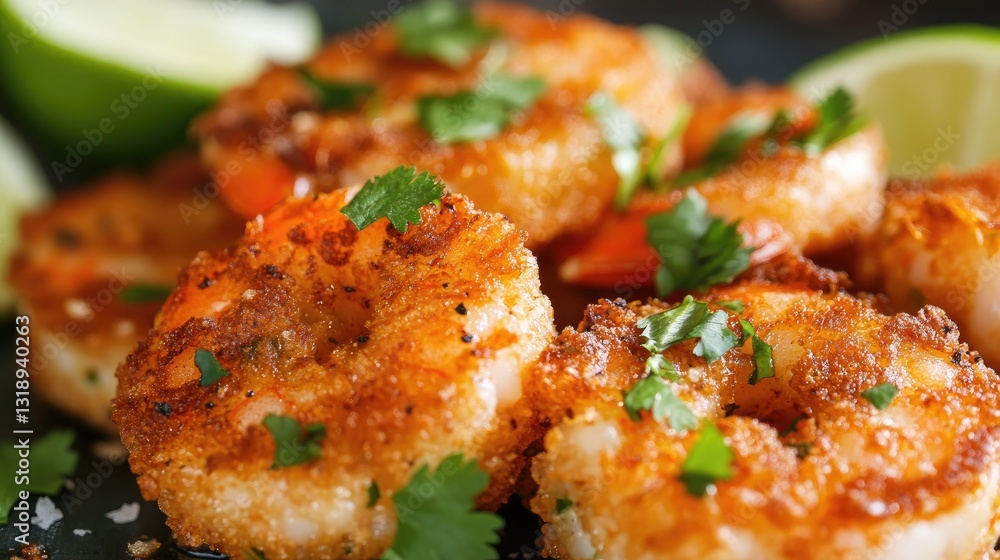 Crispy Grilled Shrimp Garnished with Fresh Herbs and Citrus Slices Crispy Grilled Shrimp Garnished with Fresh Herbs and Citrus Slices
