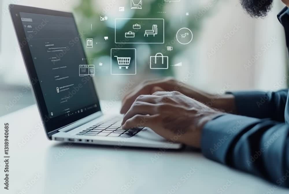Software developer programming online shop application on laptop Software developer programming online shop application on laptop