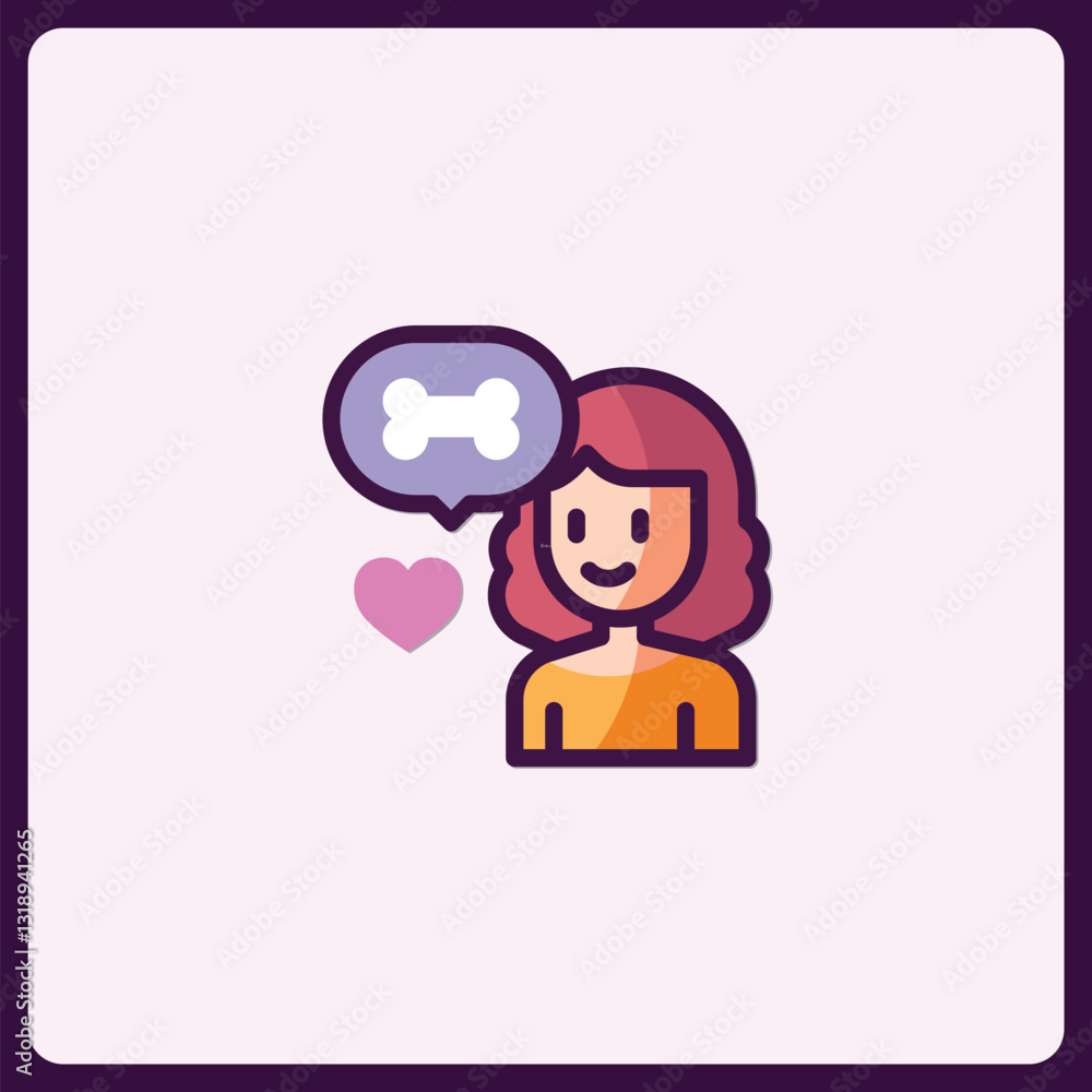 Adorable Girl Thinking About Dog Bone and Love Symbol Vector Icon Adorable Girl Thinking About Dog Bone and Love Symbol Vector Icon
