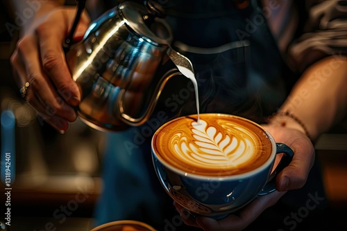 Detailed Picture of Barista Man Make a Coffee at Bar