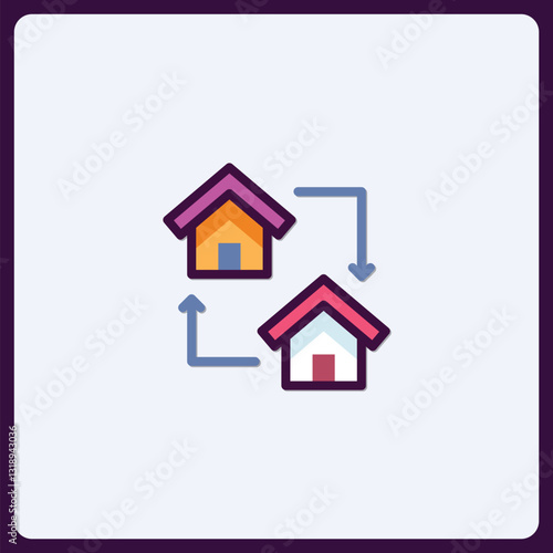 Exchange home icon, showcasing property transition and housing market dynamics