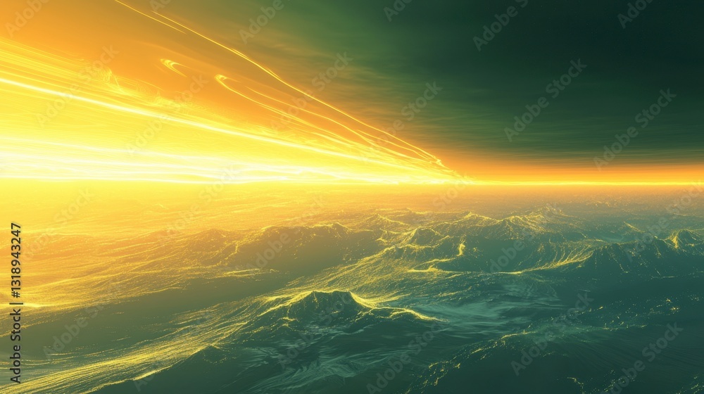 Fototapeta premium Abstract digital landscape with glowing 3D lines stretching into the distance, creating a futuristic horizon