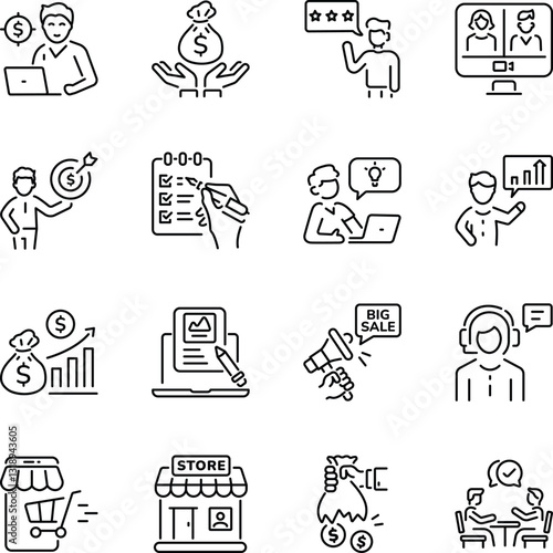 Collection of Sales Marketing Linear Style Icons 

