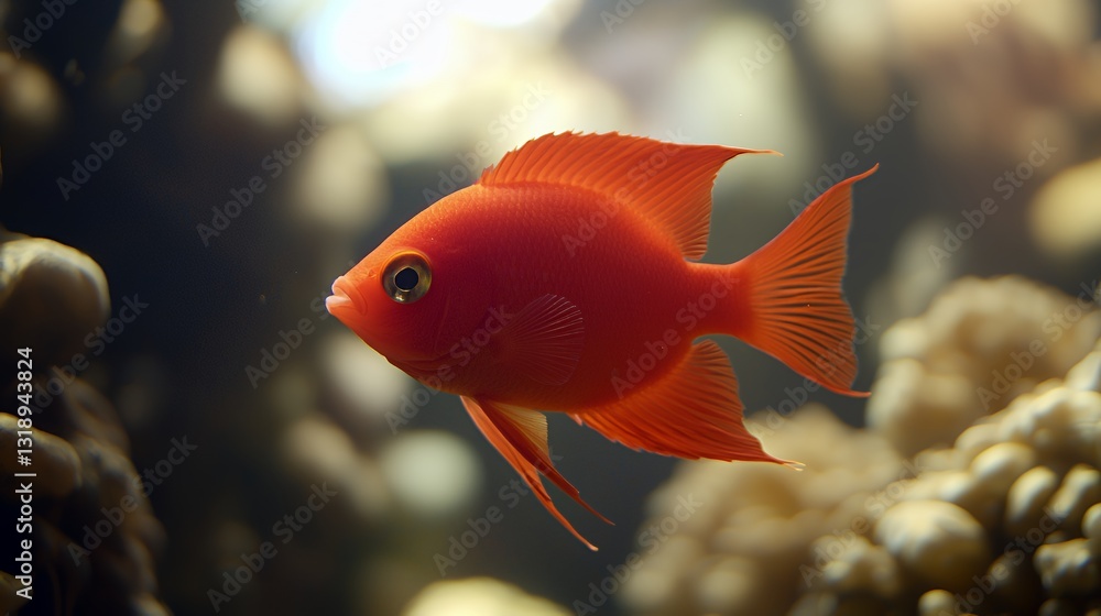 Vibrant Red Fish Swimming in Coral Reef Aquarium