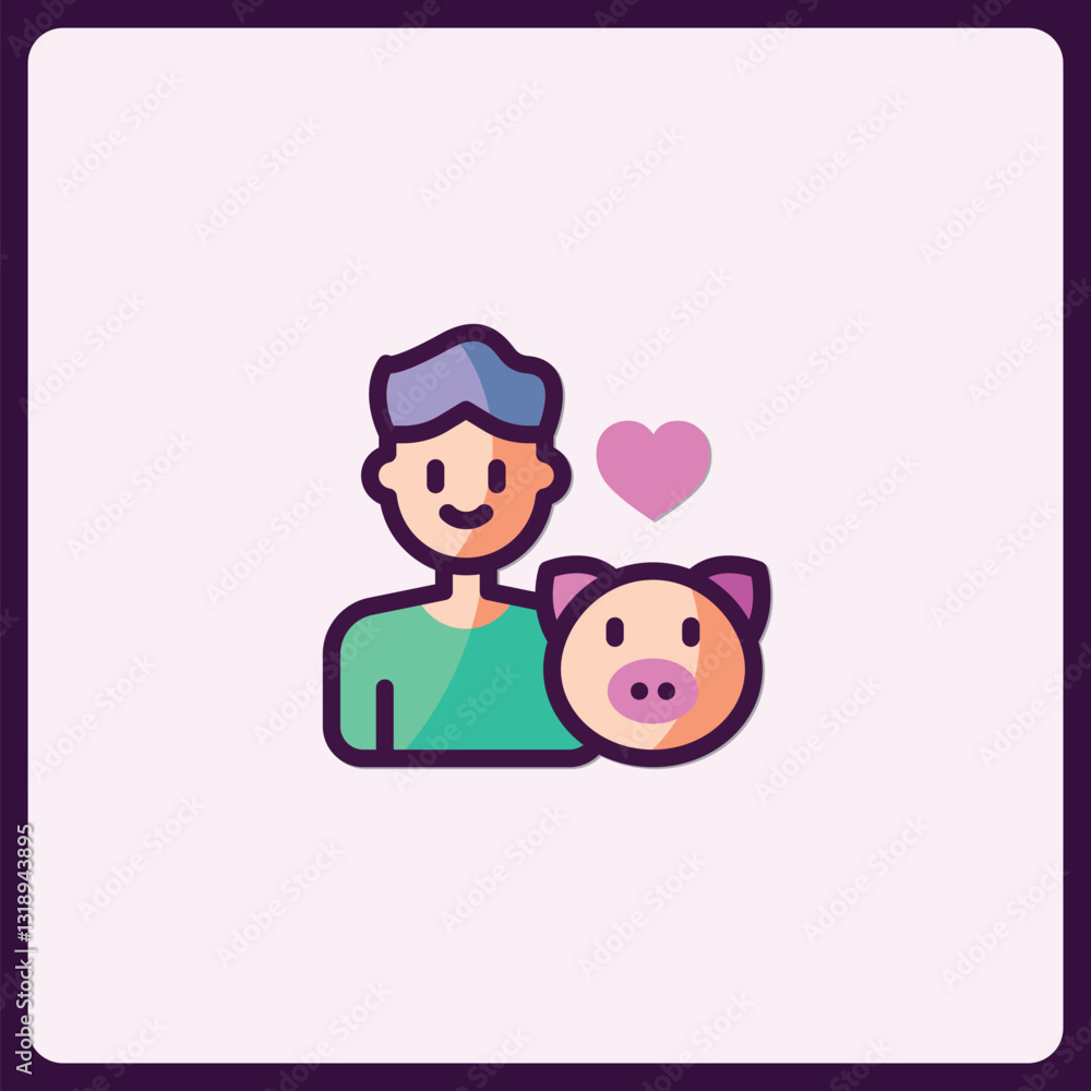 Icon Illustration of a Person with a Piglet and Heart Symbol on Neutral Background Icon Illustration of a Person with a Piglet and Heart Symbol on Neutral Background