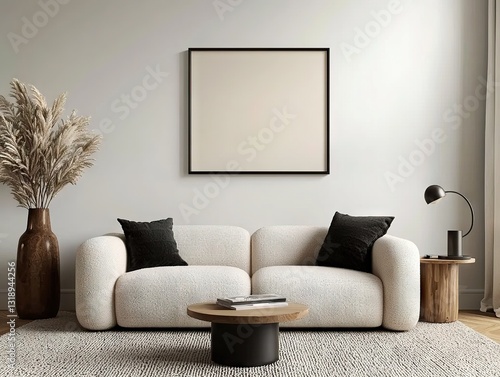 Stylish living room setup modern apartment interior design cozy environment wide angle minimalist concept