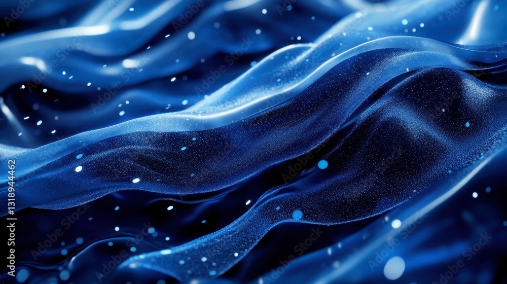 Fototapeta premium Abstract digital ocean waves in deep blue tones, 3D rendering with realistic fluid dynamics and futuristic design