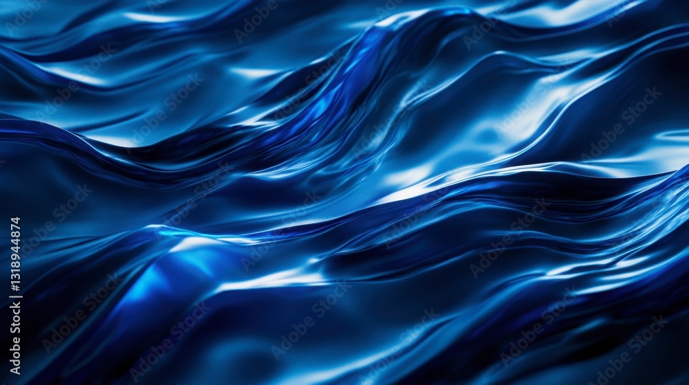 Obraz premium Abstract digital ocean waves in deep blue tones, 3D rendering with realistic fluid dynamics and futuristic design
