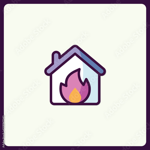 Stylized house icon engulfed in flames, representing crisis and urgency