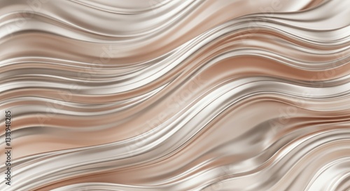 Abstract metallic wavy pattern with shades of gold and silver, creating luxurious, fluid, elegant design