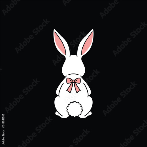 Charming White Bunny with Pink Bow - Adorable Pastel Cartoon Character for Easter and Spring Celebrations