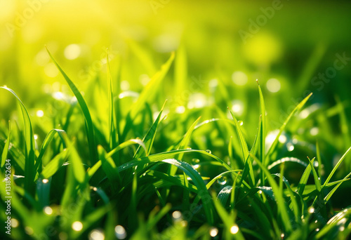 green grass with dew drops