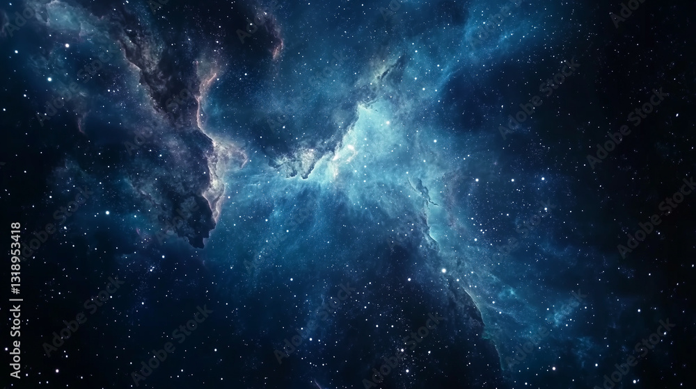 Fototapeta premium universe view with stars in deep blue dark color, Starry night with galaxy