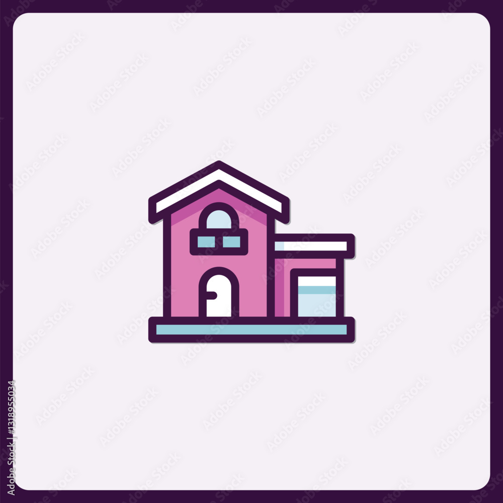 Stylized minimal residence icon with gable roof and modern design elements Stylized minimal residence icon with gable roof and modern design elements